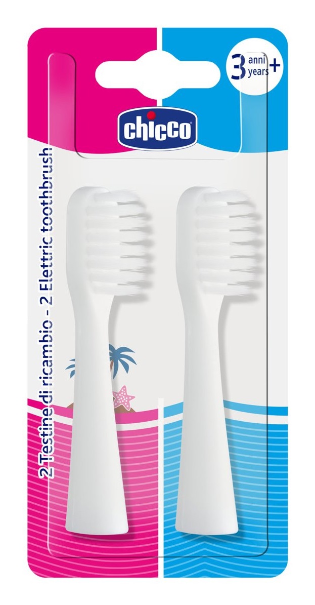 Chicco Testine di Ricambio per Spazzolini Elettrici - Set 2 Pezzi con Setole Morbide e Tecnologia Tapered