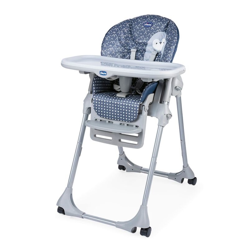 Chicco Polly Easy Seggiolone Pappa Evolutivo da 6 Mesi a 3 Anni, Reclinabile a Sdraietta, Altezza Regolabile, 4 Ruote, Vassoio Rimovibile - Pinguin Blu