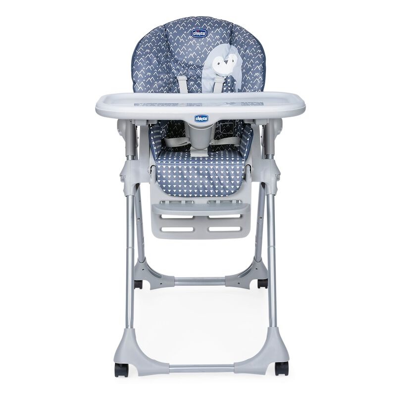 Chicco Polly Easy Seggiolone Pappa Evolutivo da 6 Mesi a 3 Anni, Reclinabile a Sdraietta, Altezza Regolabile, 4 Ruote, Vassoio Rimovibile - Pinguin Blu