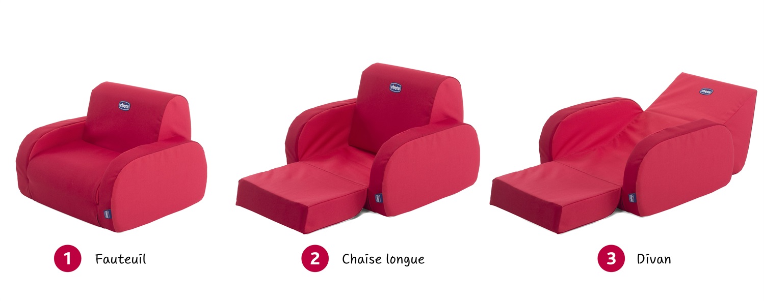 Chicco Poltroncina Twist Red - Trasformabile in Poltroncina, Chaise Longue e Divanetto, Leggera e Sfoderabile