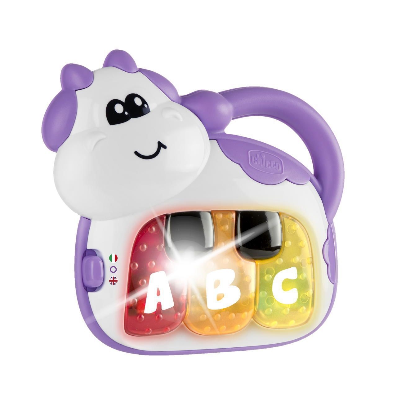 Chicco Gioco Piano Mucca Bilingue Italiano/Inglese - Giocattolo Educativo Interattivo per Bambini 6-36 Mesi con 3 Tasti Musicali