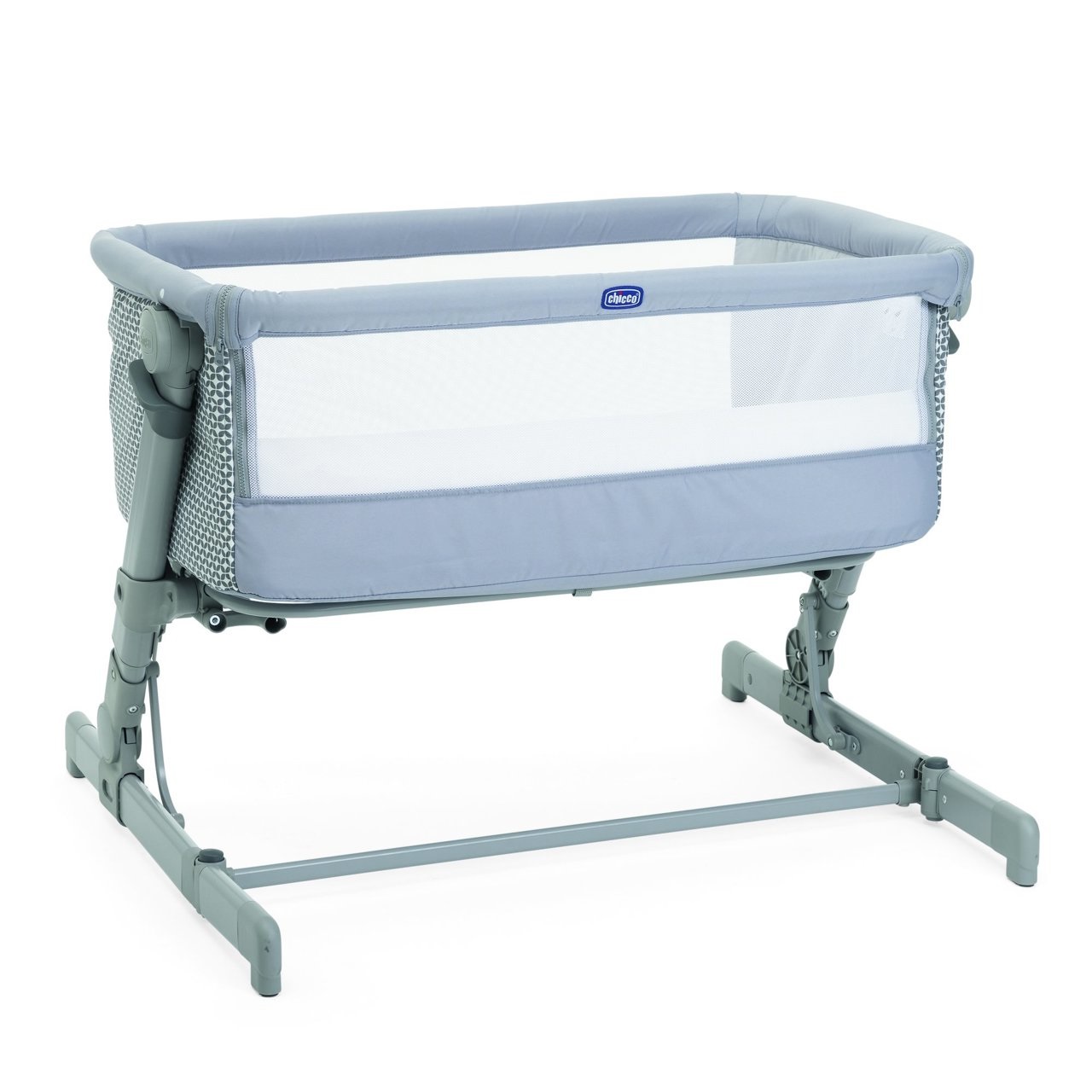 Chicco Next2Me Go Culla Fianco Letto Grigio Chiaro, Richiudibile, Altezza Regolabile, con Materasso e Borsa da Viaggio
