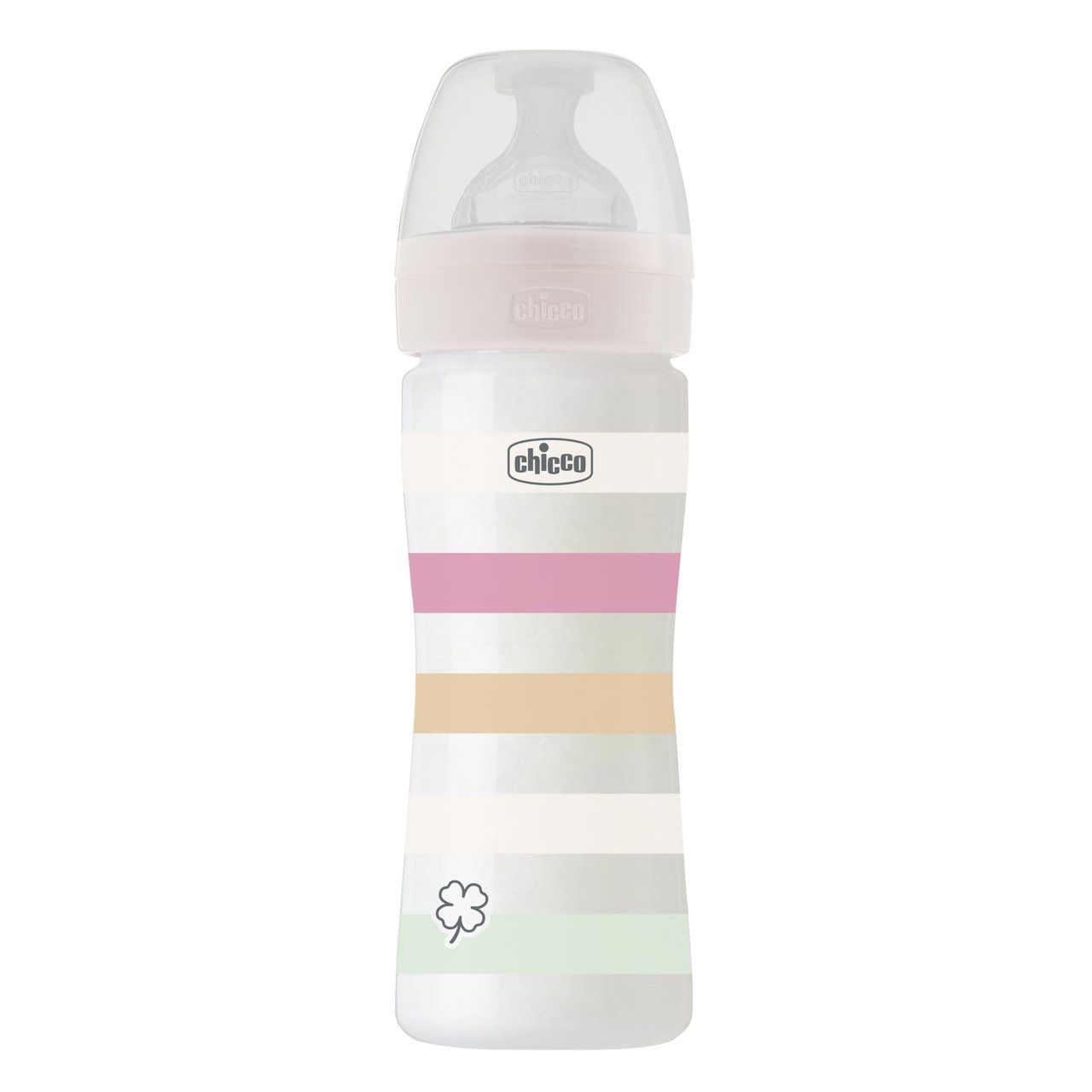 Chicco Well-being Colors Biberon 250 ml Rosa e Bianco, Anticolica con Tettarella Physio in Silicone, Flusso Medio