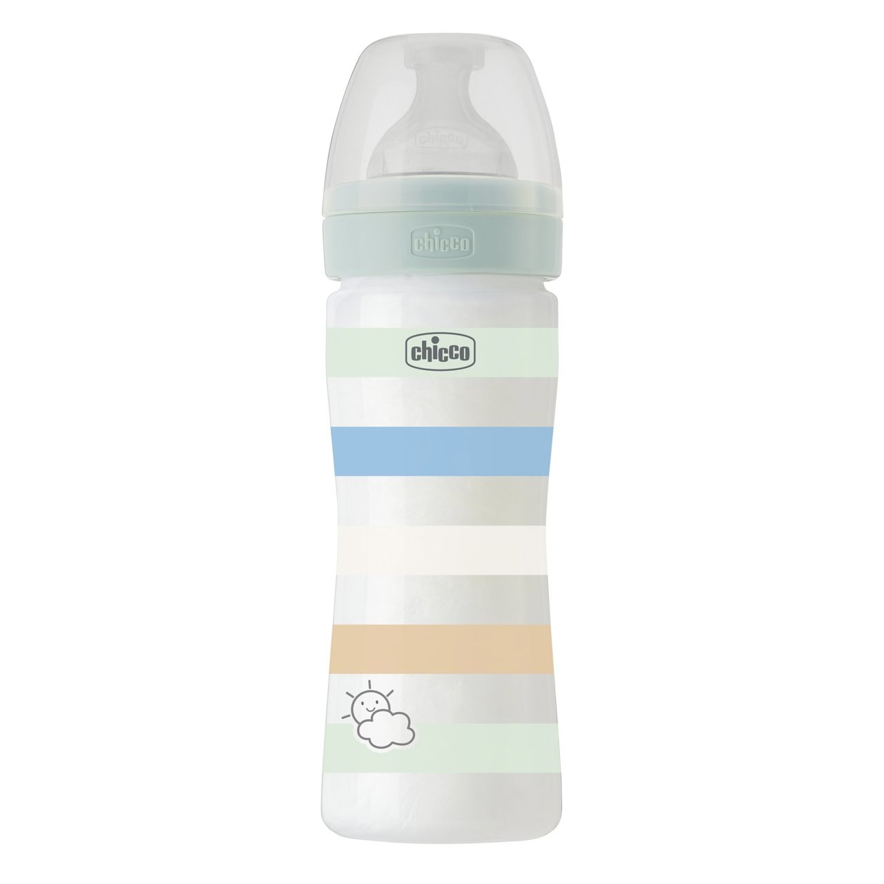 Chicco Biberon Benessere 250ml Flusso Medio con Tettarella in Silicone - Anticolica, Verde Azzurro