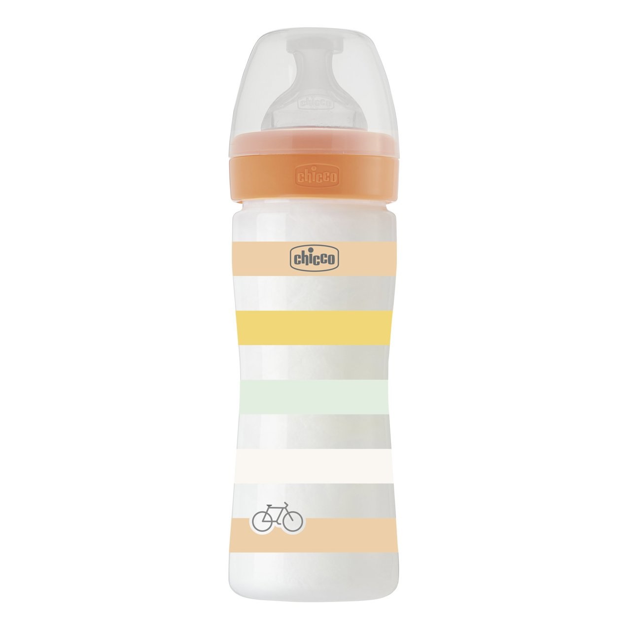 Chicco Biberon Benessere 250 ml Arancione con Tettarella Physio in Silicone, Anticolica e Ergonomico