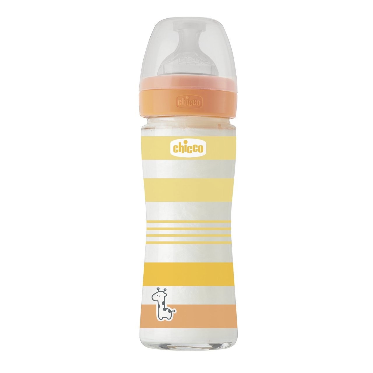 Chicco Biberon Benessere 240 ml Vetro Arancione Flusso Lento con Tettarella in Silicone e Valvola Anti-Colica