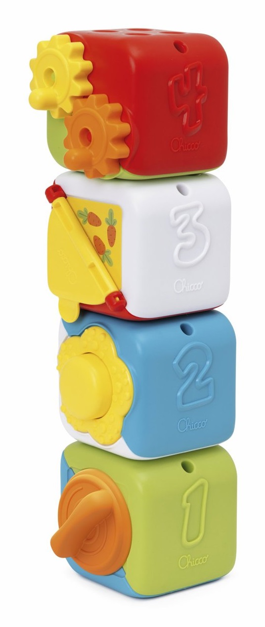 Chicco Cubi Multiattività 2in1 - Gioco Educativo per Bambini 10-36 Mesi con Quattro Cubi Colorati e Attività Manuali