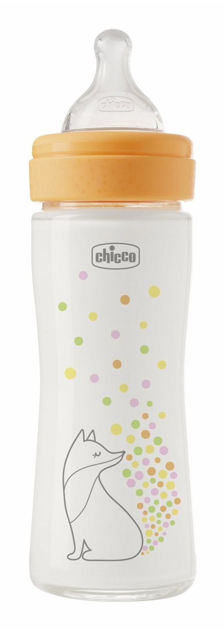 Chicco Biberon Perfect Easy 240 ml in Vetro con Tettarella Physio in Silicone, Anticolica, Flusso Lento, per Bambina