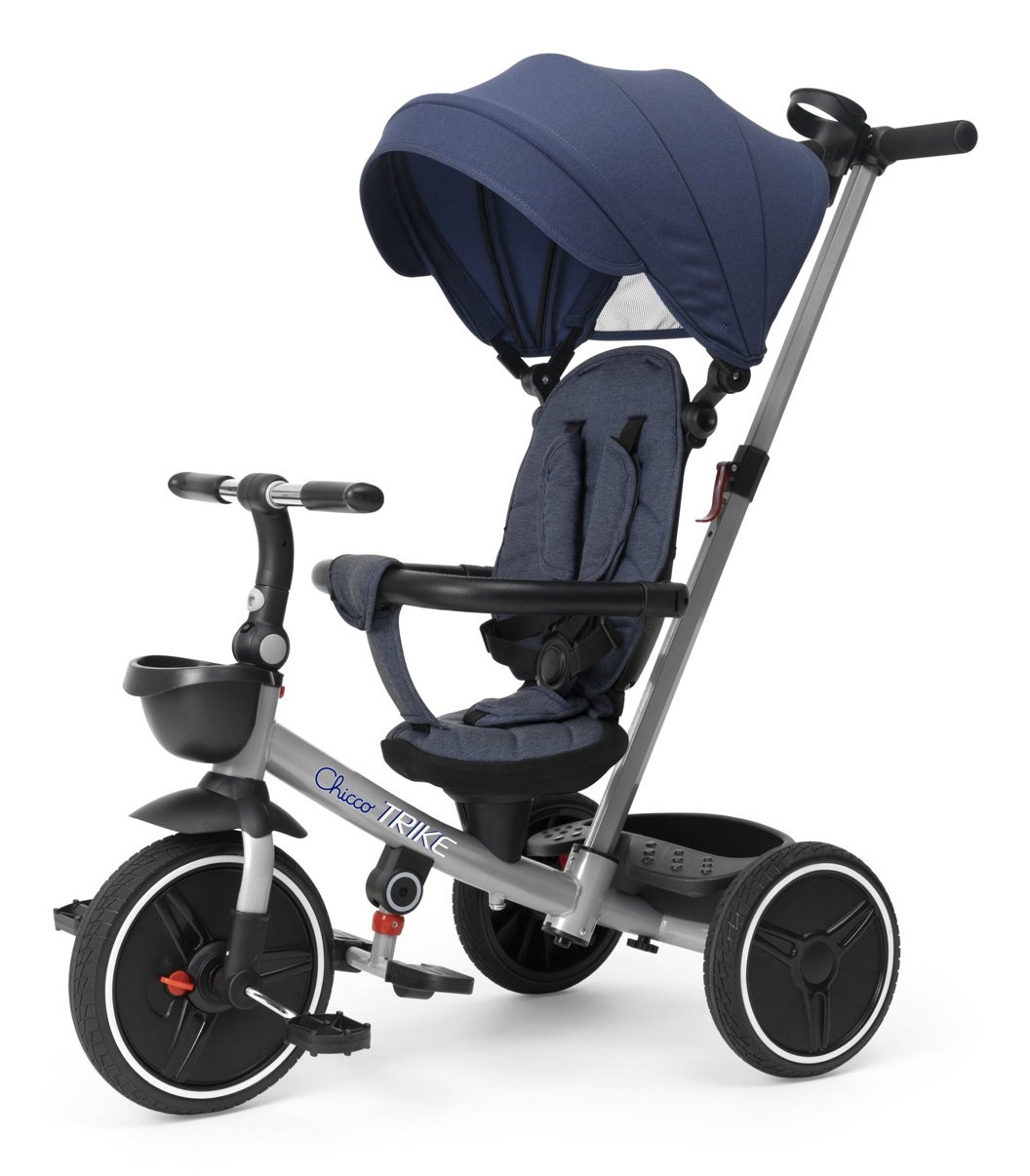 Chicco Triciclo Evolutivo 4 in 1 con Telaio in Metallo, Ruote in Gomma EVA, Maniglione Telescopico e Cappottina Rimovibile - Adatto da 6 Mesi a 5 Anni