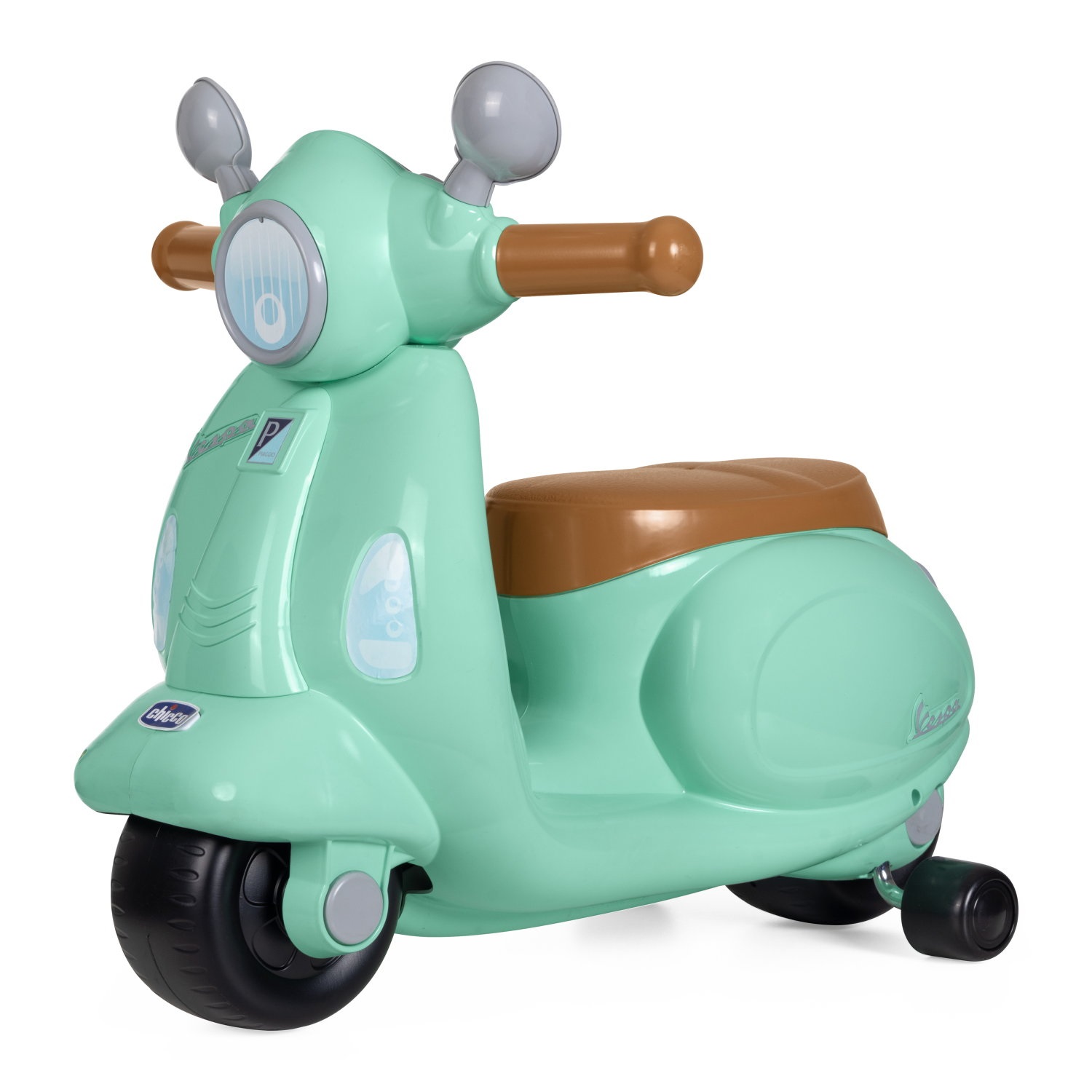 Chicco Vespa Primavera Cavalcabile Verde Acqua con Pannello Elettronico, Luci e Suoni, Ruote di Supporto Rimuovibili, Max 25 kg - Giochi per Bambini 1-3 Anni