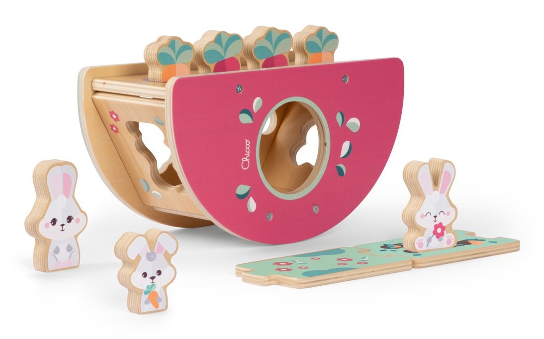 Chicco Collina dei Coniglietti - Gioco in Legno Montessori 2in1 con 3 Personaggi, 4 Ortaggi e 2 Puzzle per Bambini 2 Anni