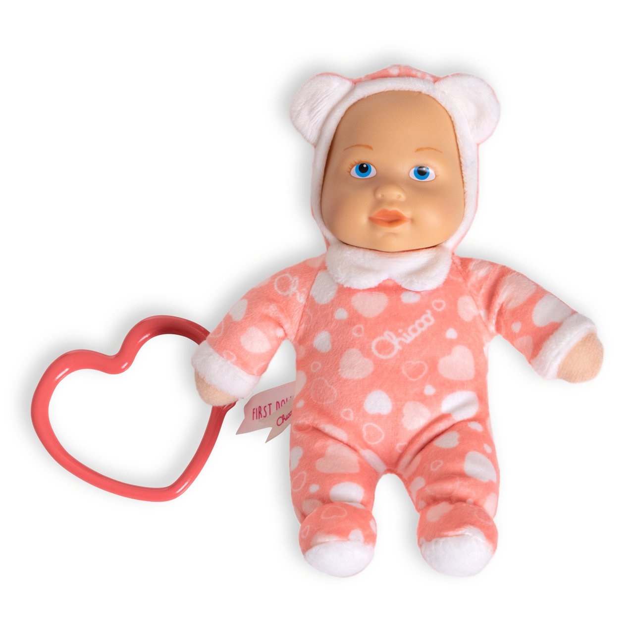 Chicco La Mia Prima Bambola - Bambola Bambina Rosa con Anello a Forma di Cuore, Facile da Afferrare, Soffice e Leggera, Lavabile in Lavatrice, 0 Mesi