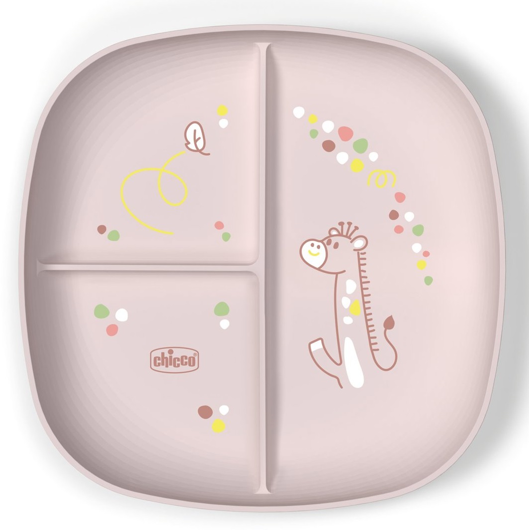Chicco Piatto Porzionato 18M Rosa - Piatto Pappa per Bambini con Scomparti, Lavabile in Lavastoviglie, Adatto per Microonde, Senza BPA