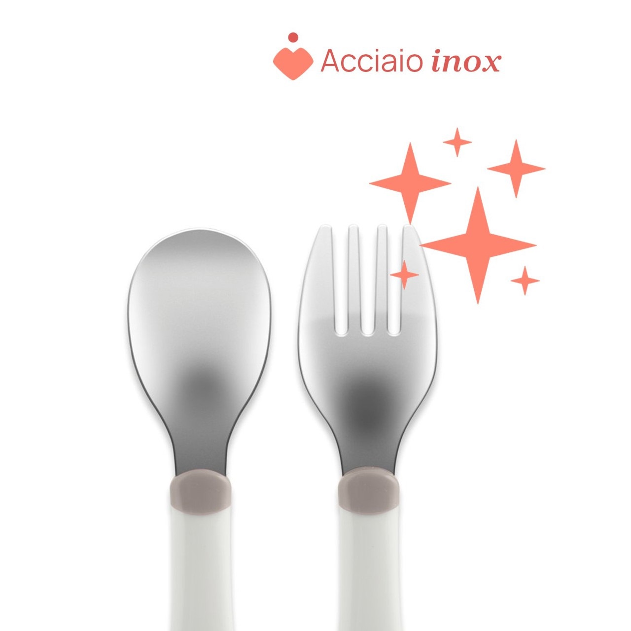 Chicco Posatine Inox 18M Rosa - Set di Posate per Bambini in Acciaio Inossidabile, Forchetta e Cucchiaio, Facili da Impugnare, 2 Pezzi