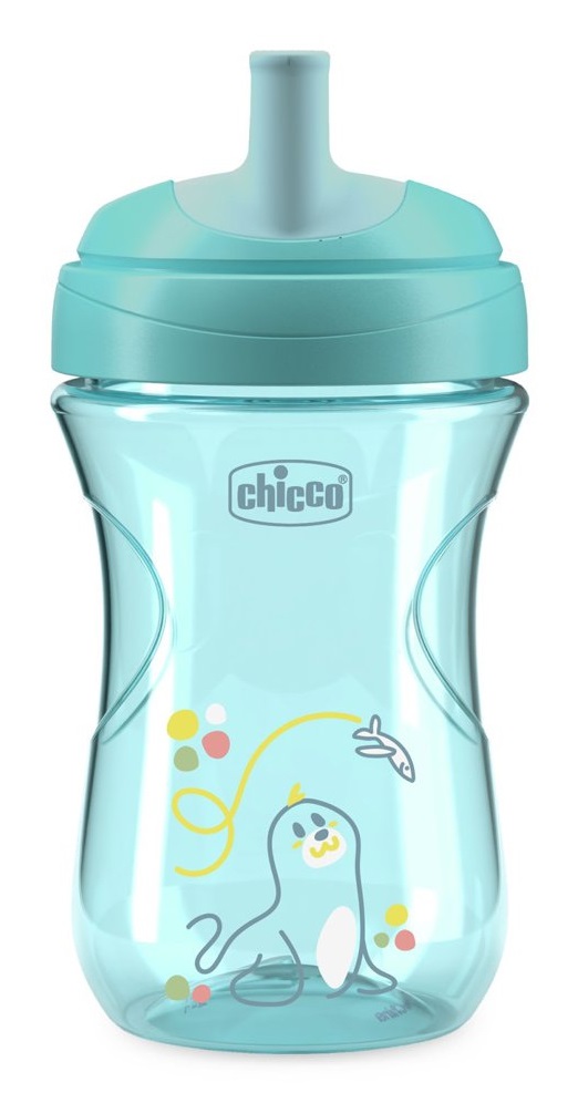 Chicco Tazza Advanced Azzurra 12M - Bicchiere Antigoccia in Plastica con Cannuccia e Beccuccio Ergonomico, 266 ml, Senza BPA