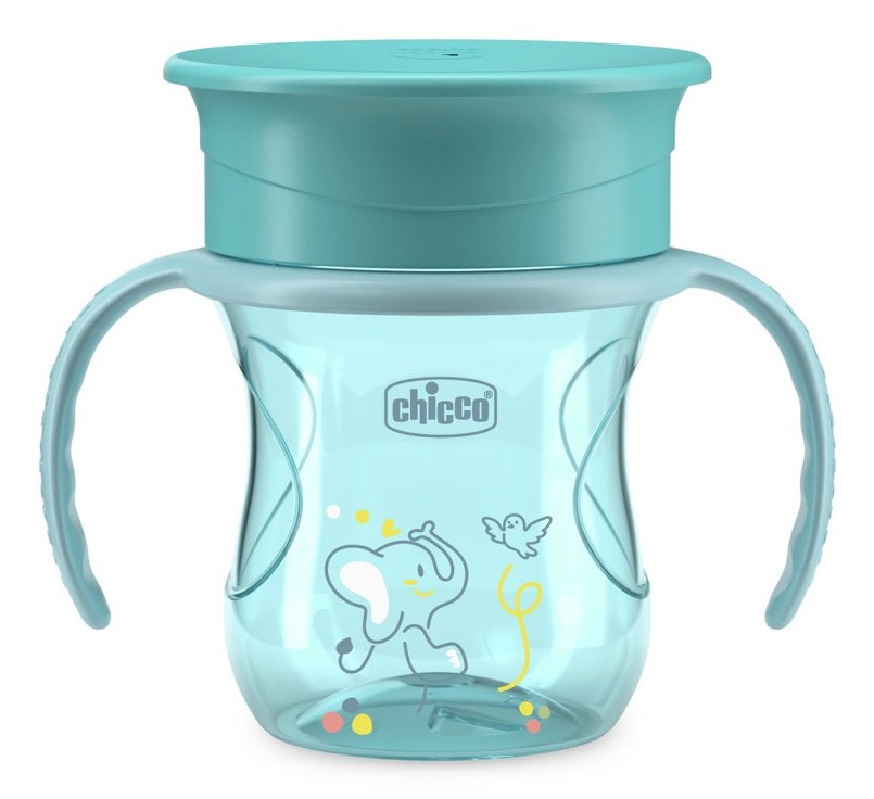 Chicco Perfect Cup - Tazza per Bambini 200 ml, 12 Mesi, Membrana in Silicone a 360°, Manici Rimovibili, Senza BPA, Azzurra