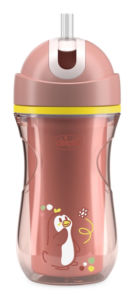 Chicco Sport Cup - Tazza Antigoccia in Silicone Rosa per Bambini 14 Mesi, 266 ml, con Cannuccia Flessibile e Doppia Parete Isolante