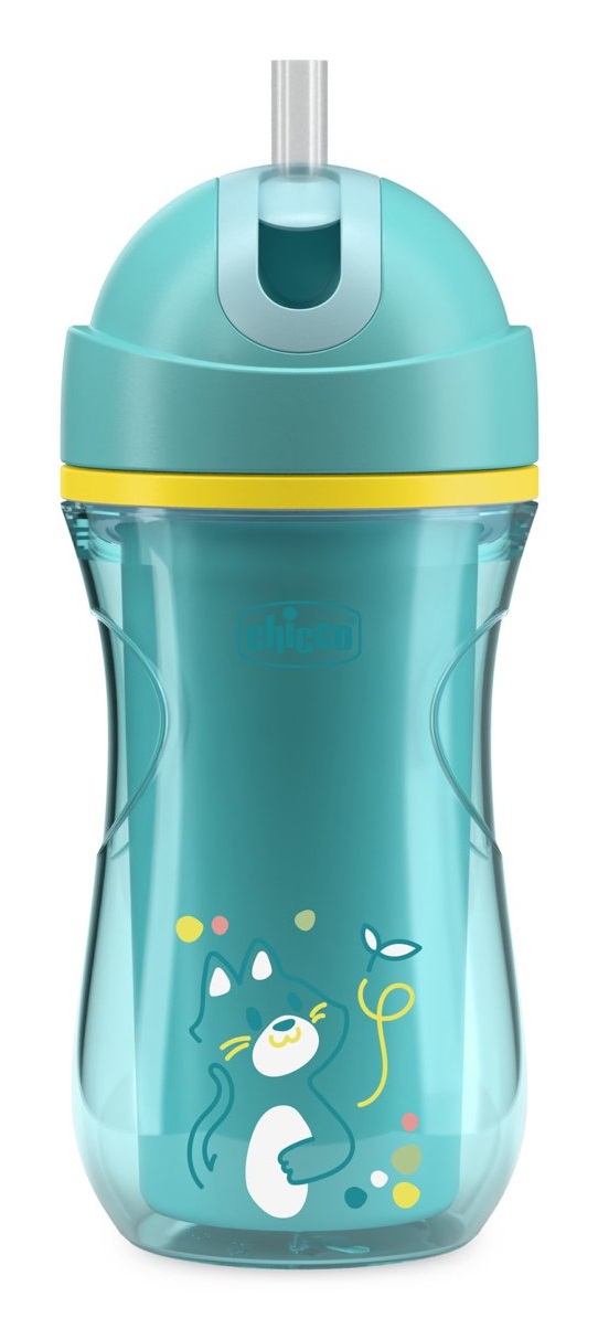 Chicco Sport Cup Tazza Antigoccia in Silicone Azzurra 266 ml per Bambini 14 Mesi con Cannuccia Flessibile