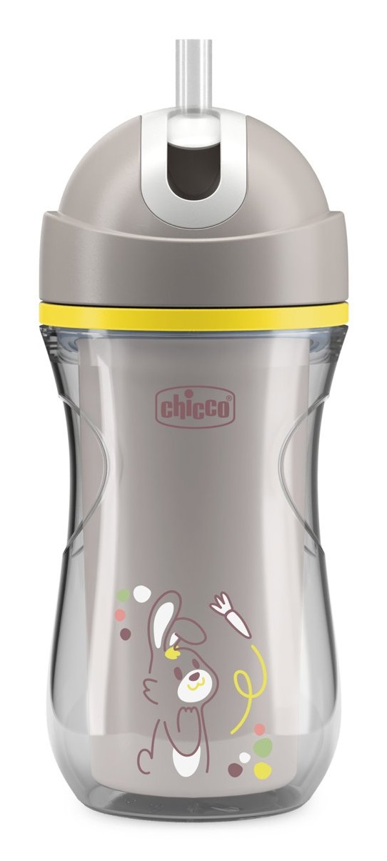 Chicco Tazza Sport Grigia 14M - Antigoccia in Silicone, 266 ml, Cannuccia Flessibile, Doppia Parete Isolante