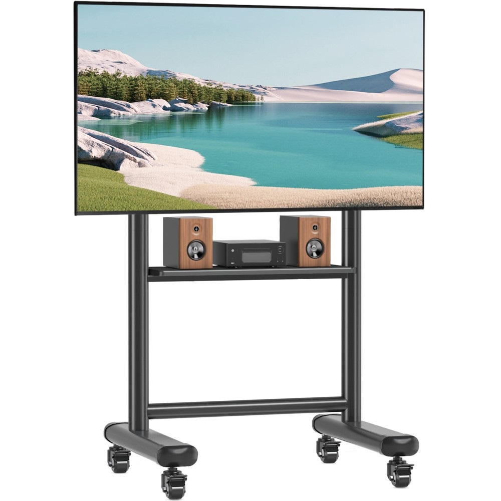 Techly Supporto a Pavimento Trolley TV LCD/LED/Plasma 60-86'' Multifunzione con Altezza Regolabile e Mensola per Accessori