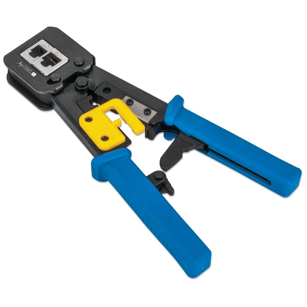 Techly IWP-HT 310UT - Pinza per Crimpare Professionale per Plug Modulari RJ45, RJ12 e RJ11 con Funzioni di Taglio e Sguainatura