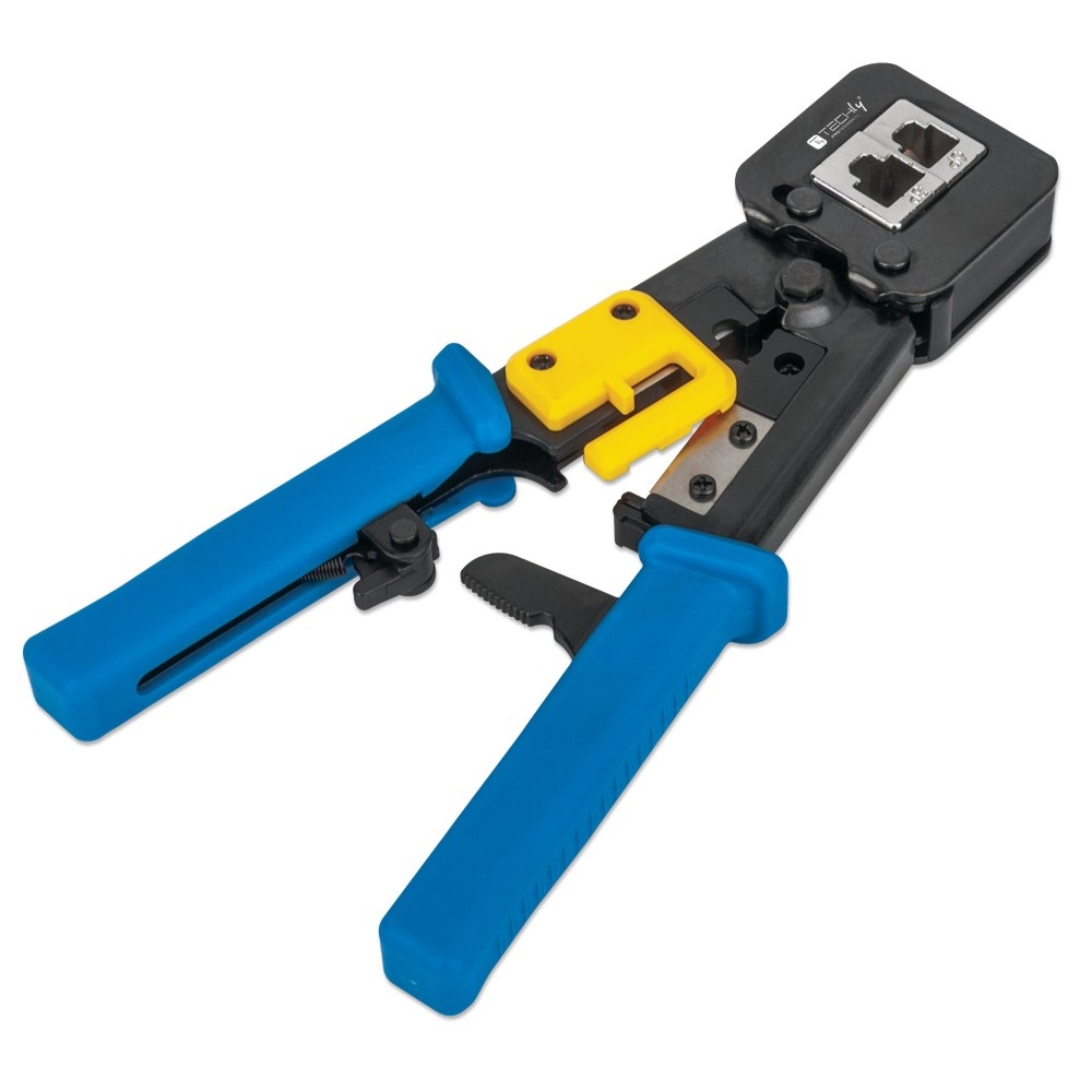 Techly IWP-HT 310UT - Pinza per Crimpare Professionale per Plug Modulari RJ45, RJ12 e RJ11 con Funzioni di Taglio e Sguainatura