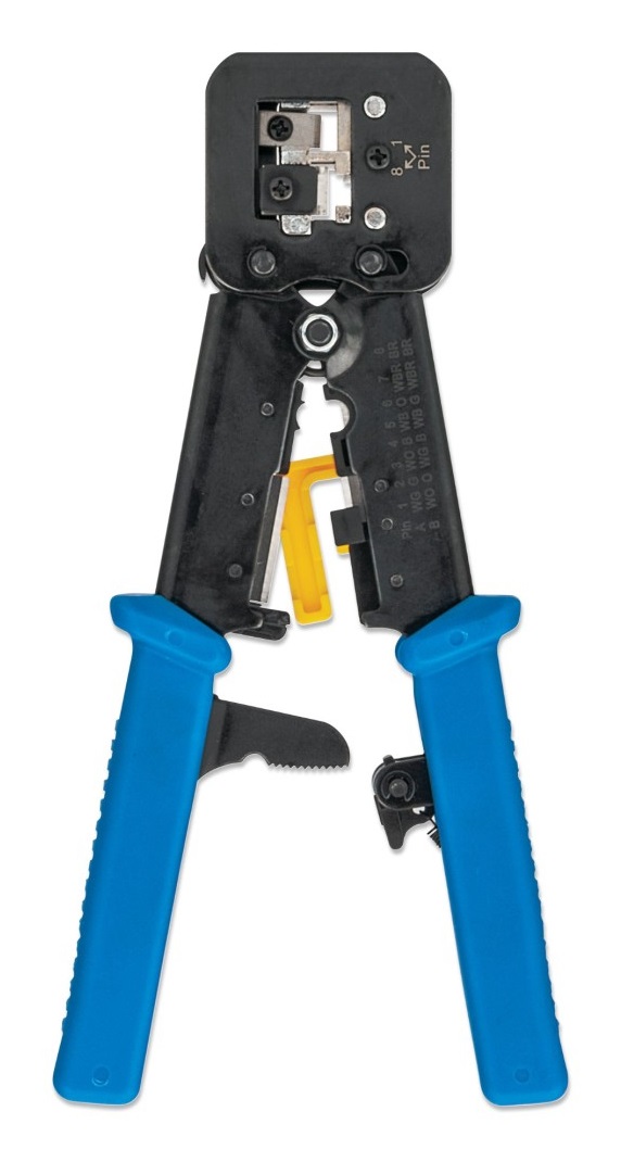 Techly IWP-HT 310UT - Pinza per Crimpare Professionale per Plug Modulari RJ45, RJ12 e RJ11 con Funzioni di Taglio e Sguainatura