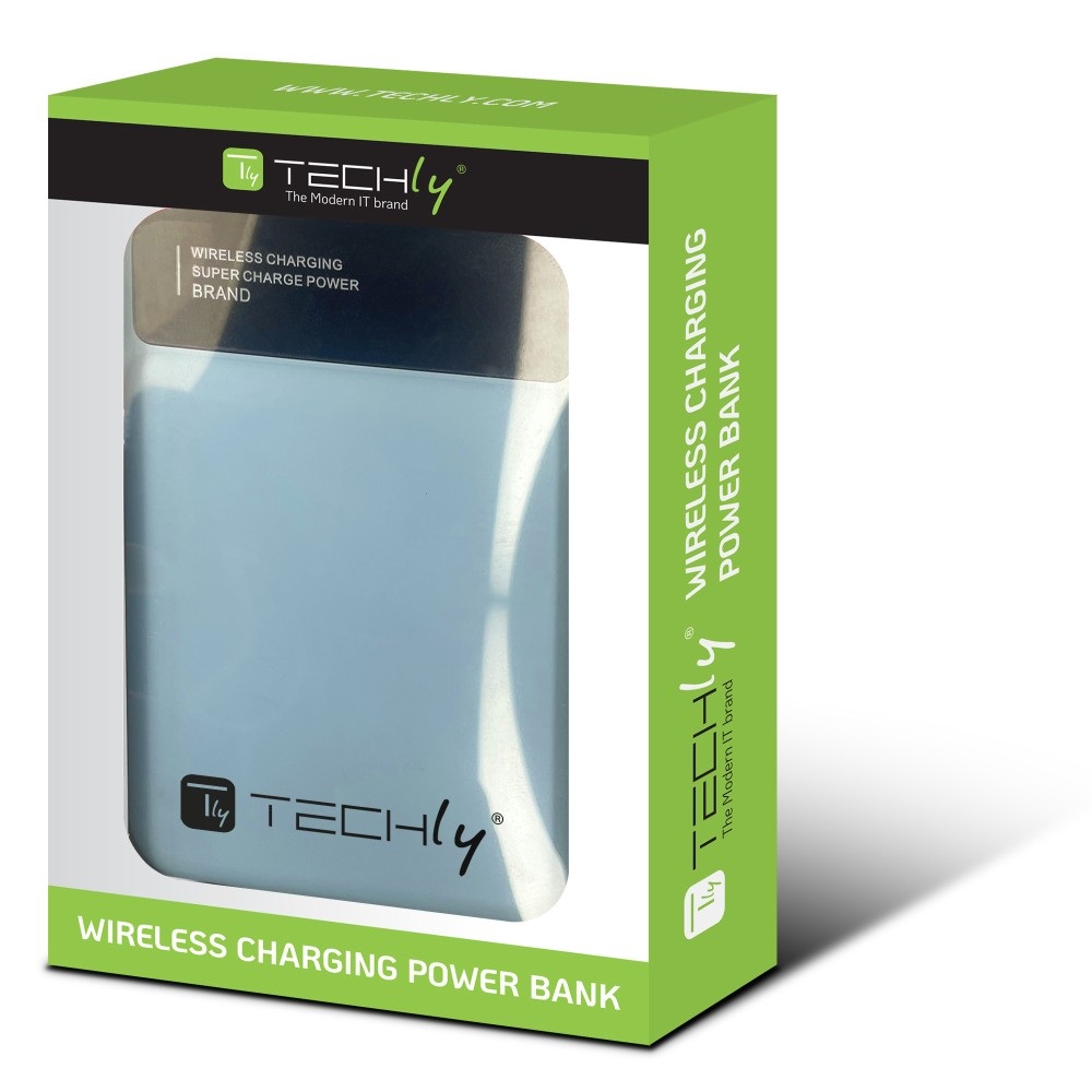 Techly Batteria Portatile Wireless Magnetico 3 in 1 10.000 mAh 22,5W con LED - Azzurro