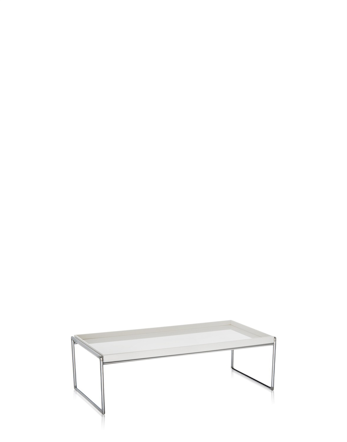 Kartell Tavolino Trays - Bianco - PMMA e Acciaio Cromato - Designer Piero Lissoni - 80 x 25,3 x 40 cm
