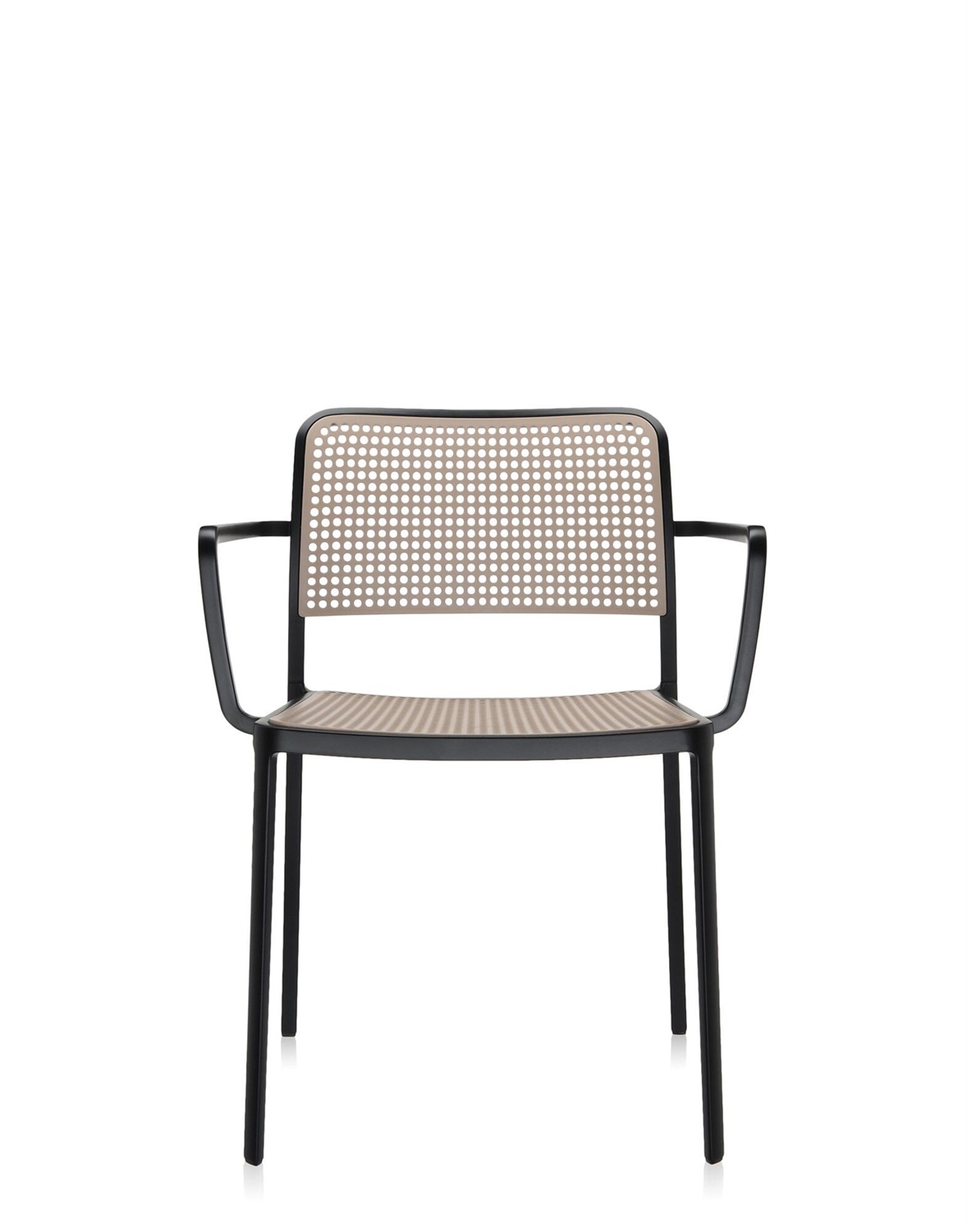 Kartell Audrey 5876/N4 Poltrona con Braccioli in Alluminio Verniciato, Nero/Sabbia - Set da 2 Pezzi