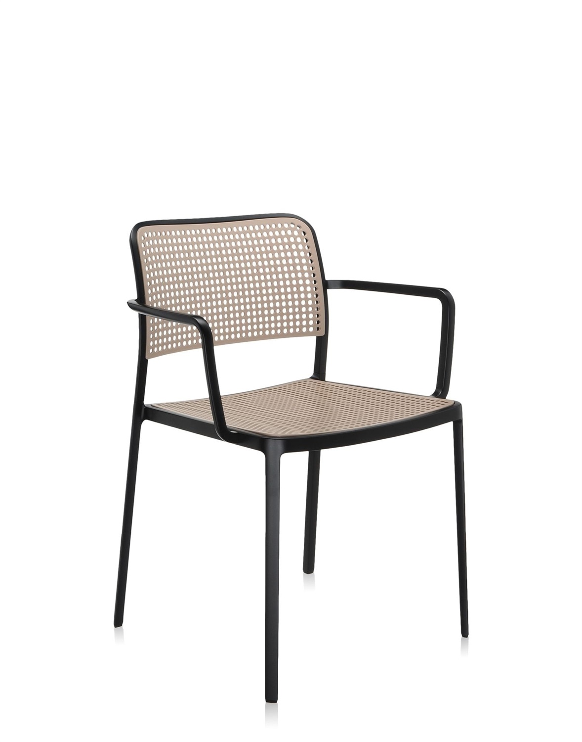 Kartell Audrey 5876/N4 Poltrona con Braccioli in Alluminio Verniciato, Nero/Sabbia - Set da 2 Pezzi