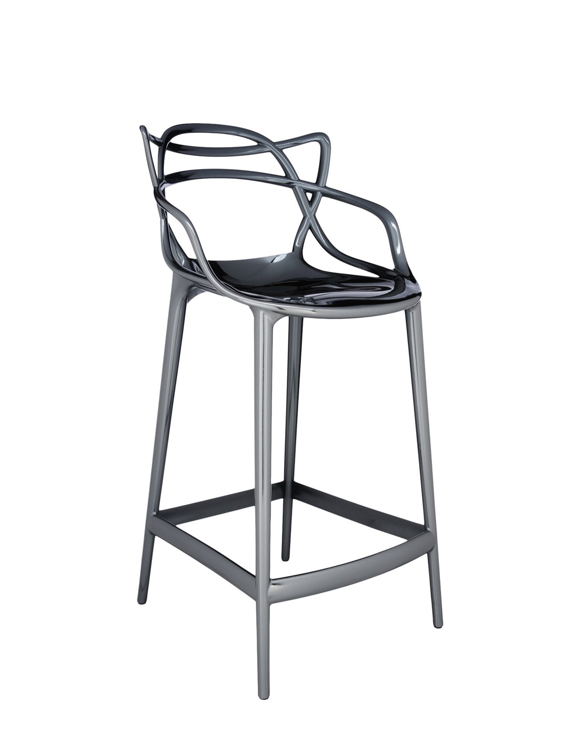 Kartell Masters Stool Sgabello - Tecnopolimero Riciclato Metallizzato Nero (Titanio), H. 65 cm, Design Philippe Starck