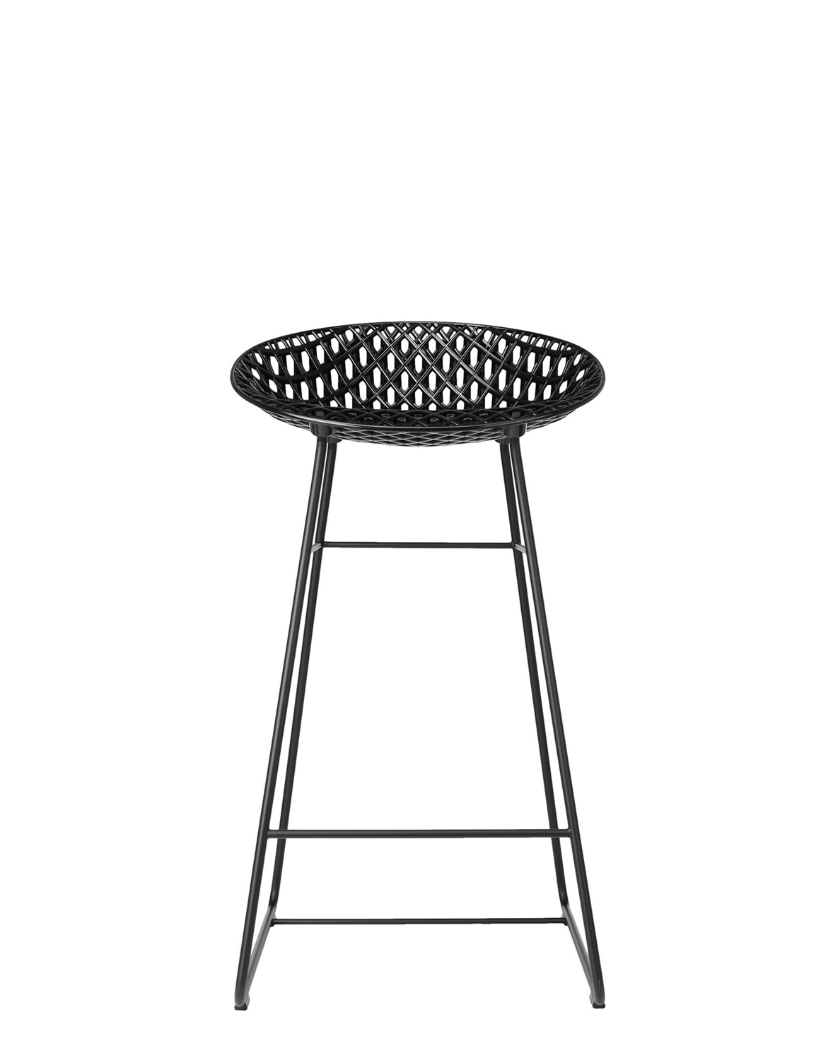 Kartell Smatrik Stool - Sgabello da pranzo in policarbonato e acciaio, Nero, Design Tokujin Yoshioka, Dimensioni: 43x42x80 cm, Altezza seduta: 65 cm