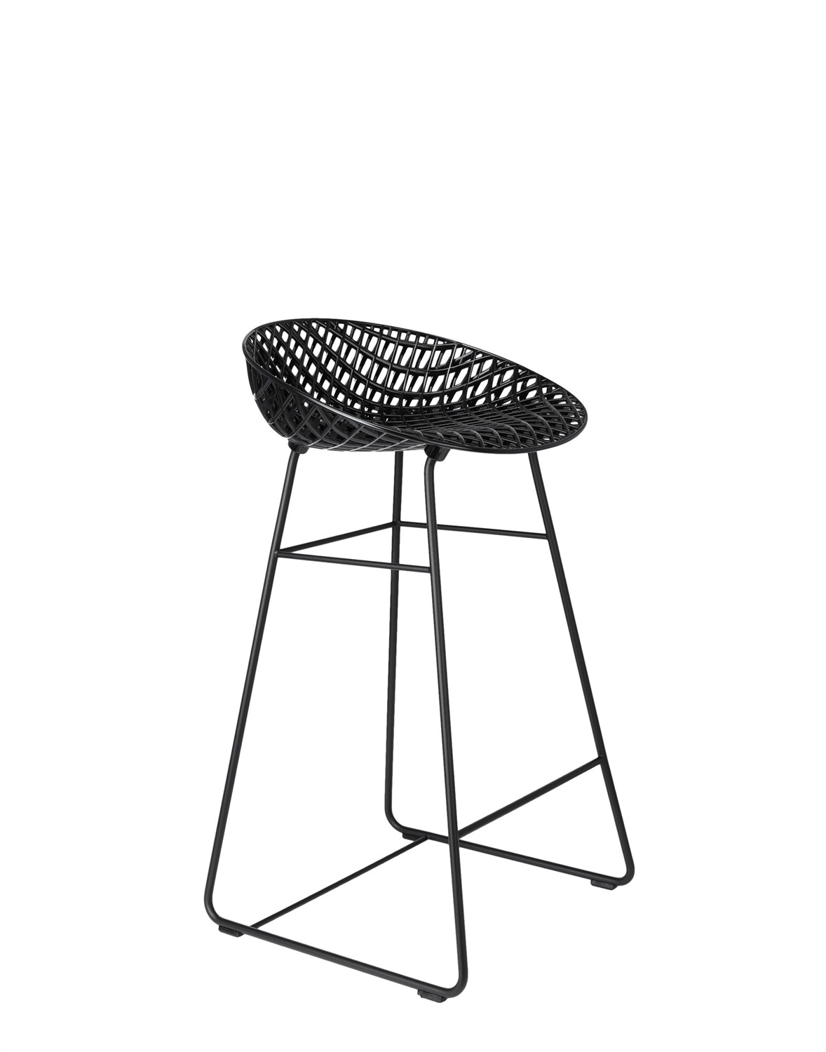 Kartell Smatrik Stool - Sgabello da pranzo in policarbonato e acciaio, Nero, Design Tokujin Yoshioka, Dimensioni: 43x42x80 cm, Altezza seduta: 65 cm
