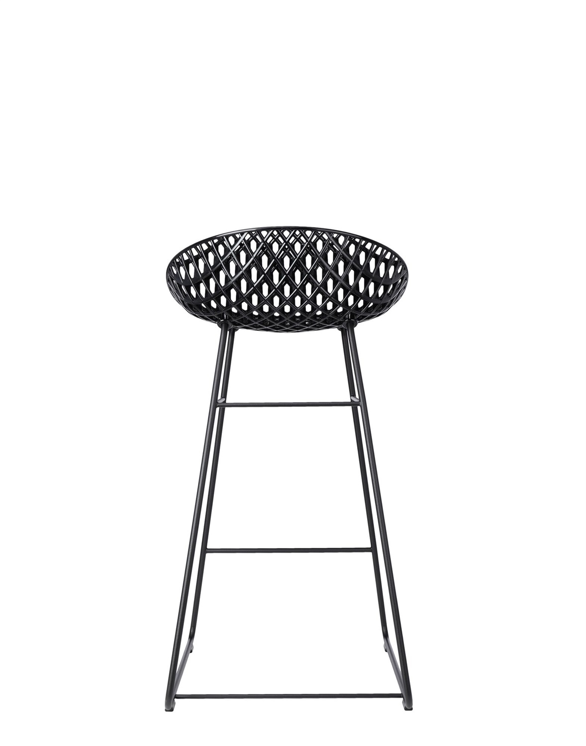 Kartell Smatrik Stool - Sgabello da pranzo in policarbonato e acciaio, Nero, Design Tokujin Yoshioka, Dimensioni: 43x42x80 cm, Altezza seduta: 65 cm