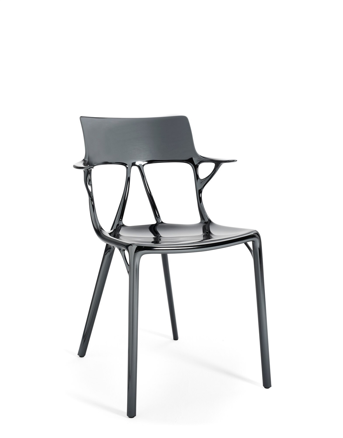 Kartell A.I. Metal Sedia in Metallo Titanio - Design Philippe Starck, Dimensioni 55x55x80 cm, Seduta 46 cm, Braccioli 68 cm