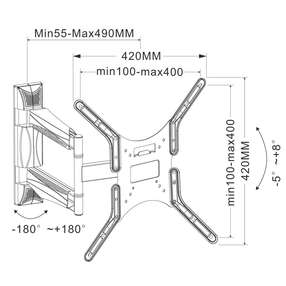 Techly ICA-PLB 271M Supporto TV a parete Full Motion 25-52'' Nero - Capacità 40kg, Regolazione Livello, Braccio Rotante