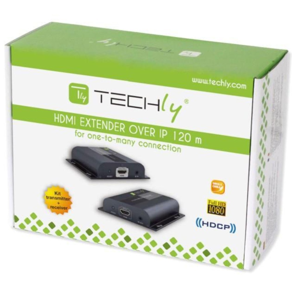 Techly IDATA-EXTIP-383V4 Trasmettitore e Ricevitore AV Cablato HDMI fino a 120m, Risoluzione 1920x1080, Nero
