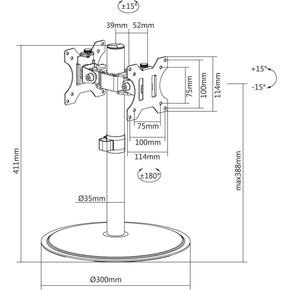 Techly ICA-LCD 402 Braccio da Scrivania per 2 Monitor da 17 a 32 Pollici - Capacità 16 kg, Inclinazione 15° ~ -15°, Rotazione 360°, Compatibile VESA