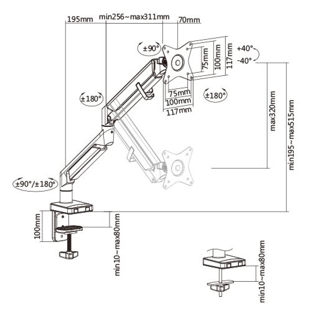 Techly ICA-LCD 3712 Supporto da Scrivania per Monitor LED 17-32'' con Molla a Gas - Nero