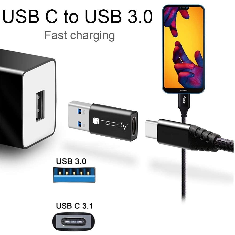 Techly Adattatore Convertitore USB 3.2 A Maschio a USB-C Femmina Nero