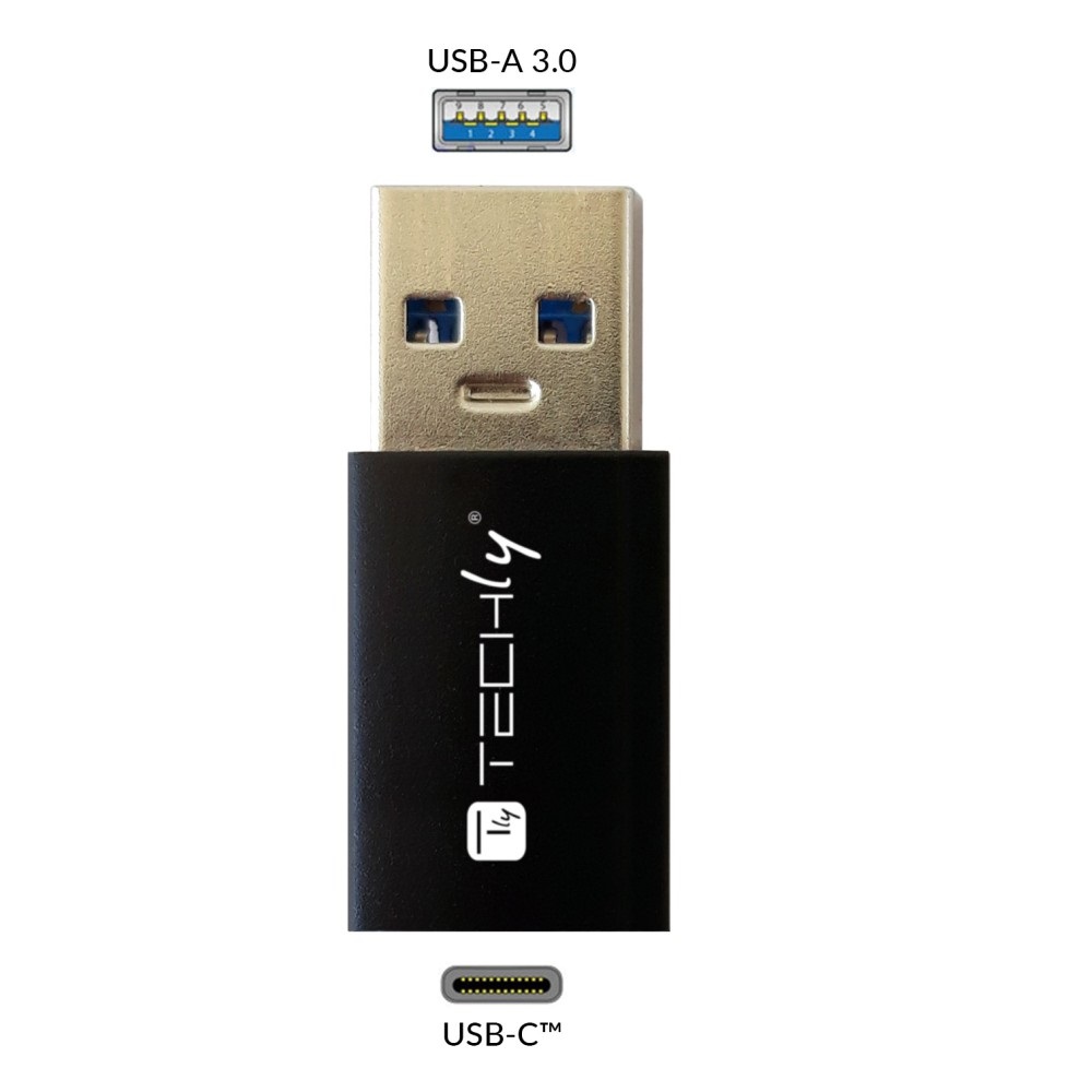 Techly Adattatore Convertitore USB 3.2 A Maschio a USB-C Femmina Nero