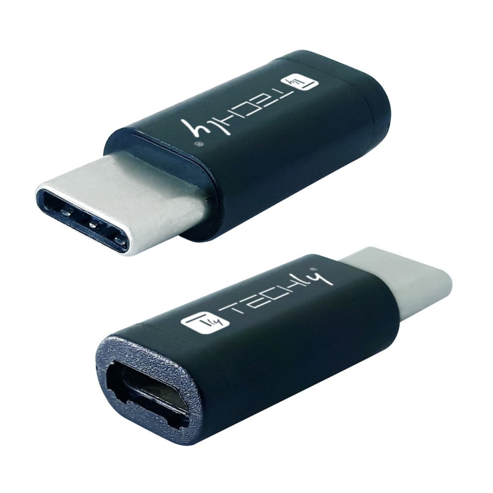 Techly Adattatore Convertitore USB-C Maschio a Micro USB Femmina - Nero