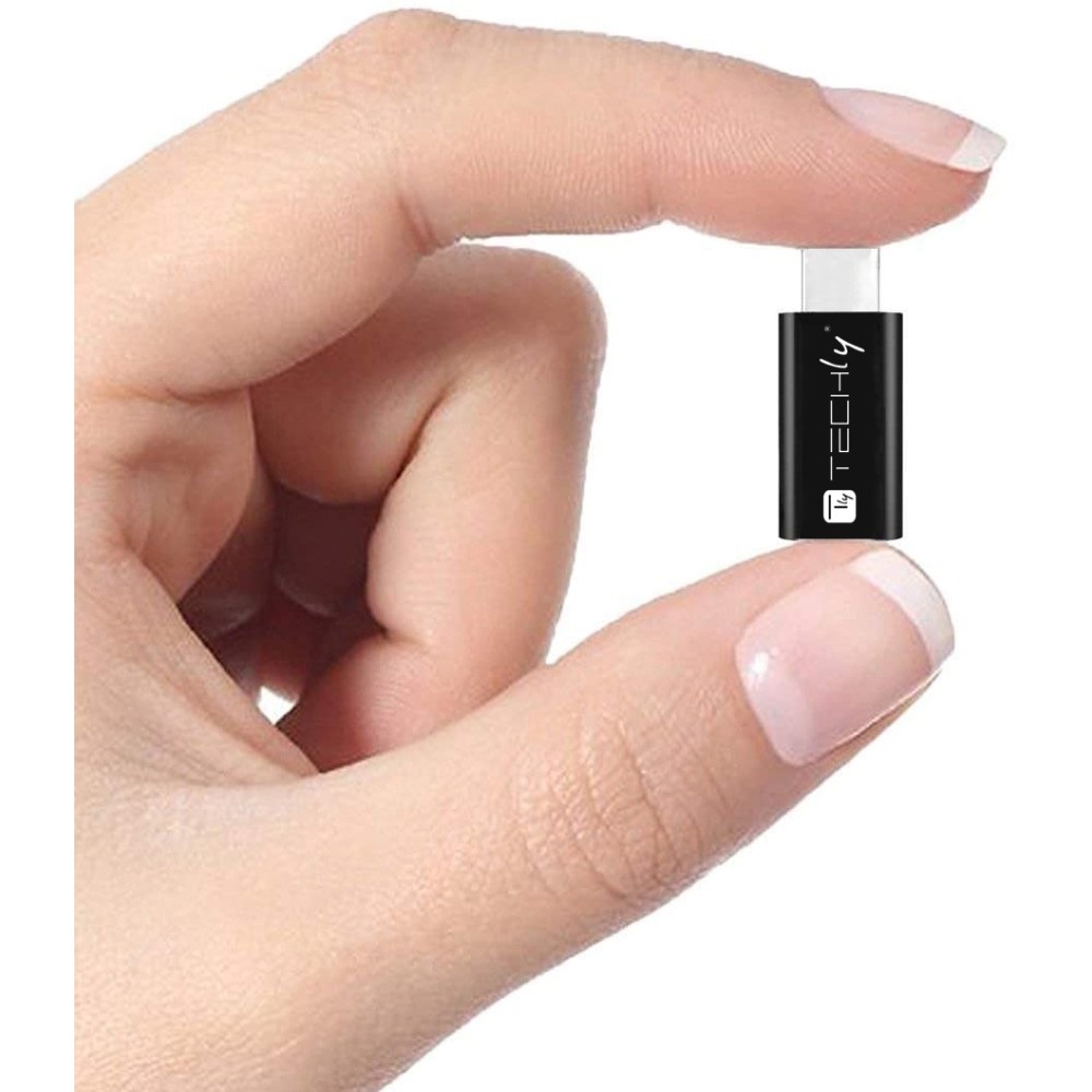 Techly Adattatore Convertitore USB-C Maschio a Micro USB Femmina - Nero