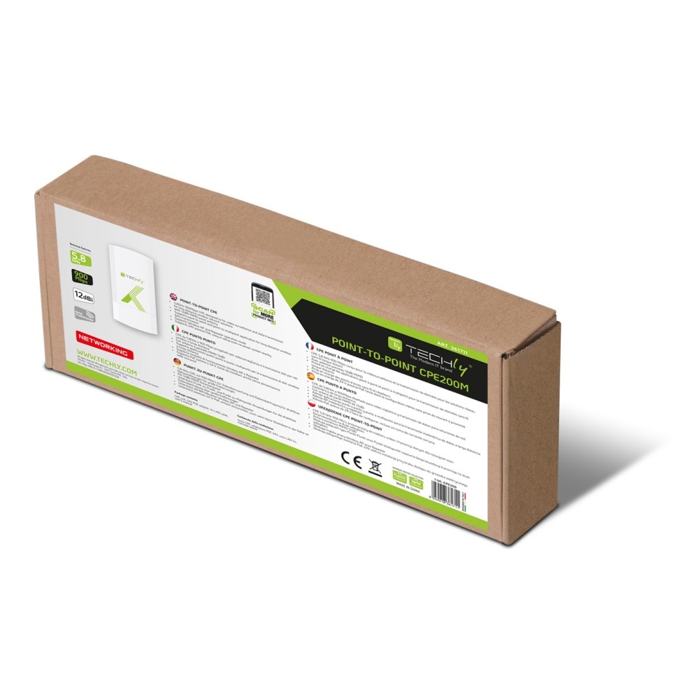 Techly CPE Punto-Punto 900Mbps 5.8GHz con Antenna MIMO 12dBi per Sorveglianza e Trasmissione Dati