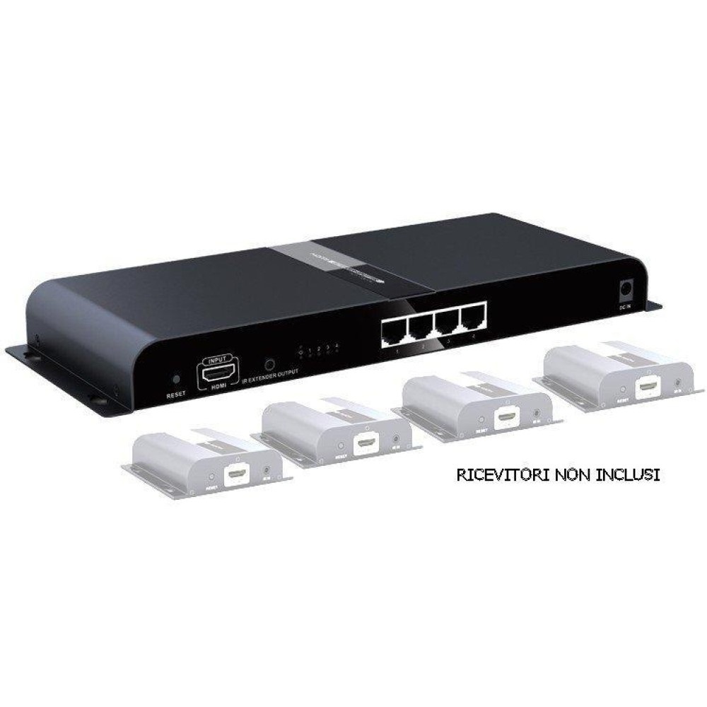 TECHLY Extender Splitter HDMI 4 Vie con IR su Cavo CAT6/6a/7 fino a 120m - IDATA EXTIP-314V4