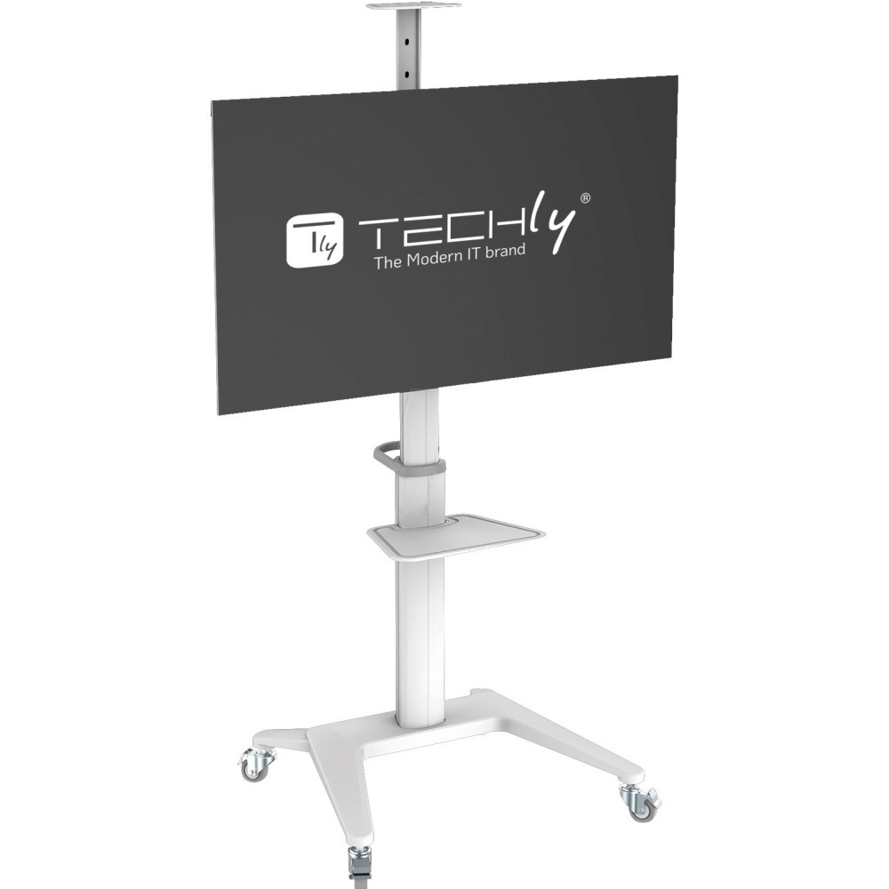 Techly ICA-TR48W Supporto da Pavimento per TV da 37'' a 70'' Bianco in Alluminio Ultraresistente