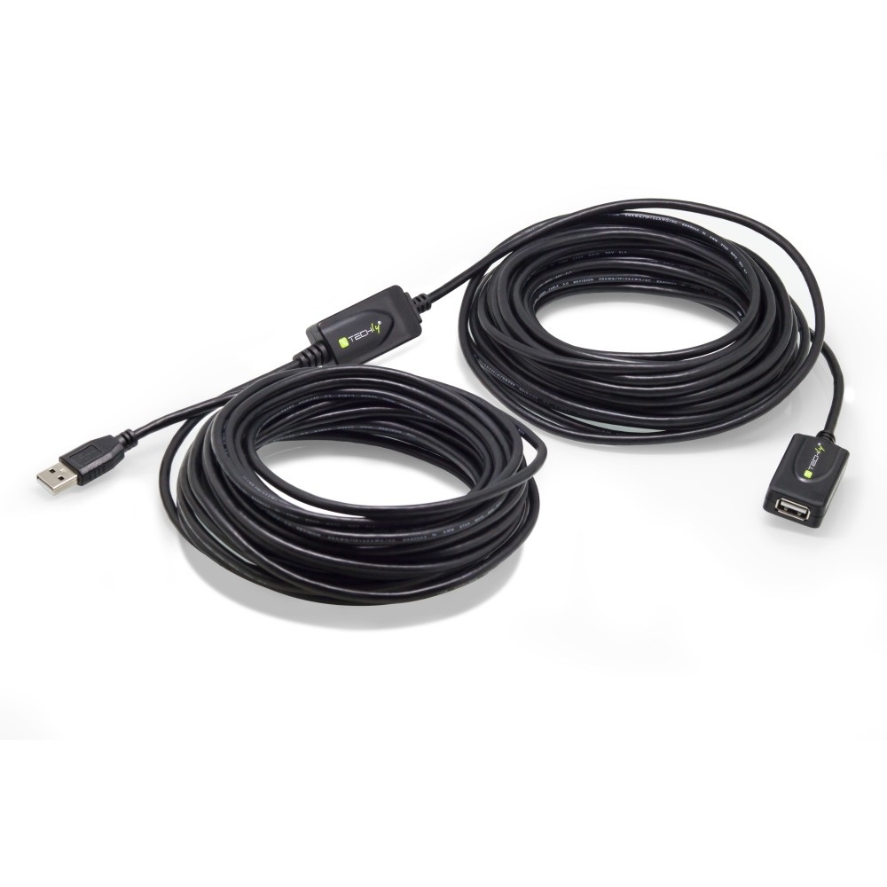 Techly IUSB-REP220TY3 Cavo Prolunga Attivo Extender USB 2.0 20 m USB A Nero - Velocità 480 Mbit/s