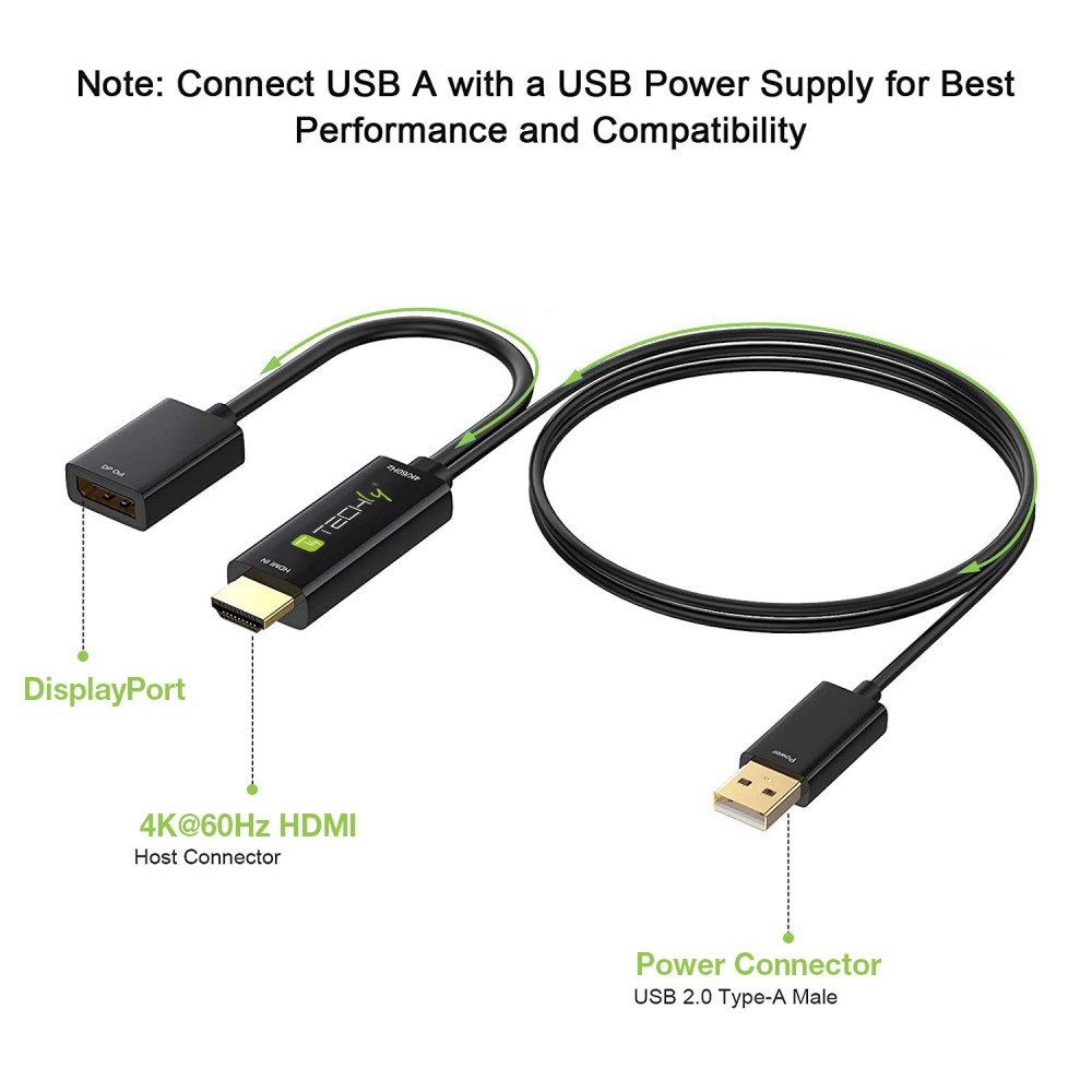 Techly ICOC HDMI-DP12A60 Adattatore Convertitore da HDMI™ a DisplayPort con USB 4K 60Hz - Nero