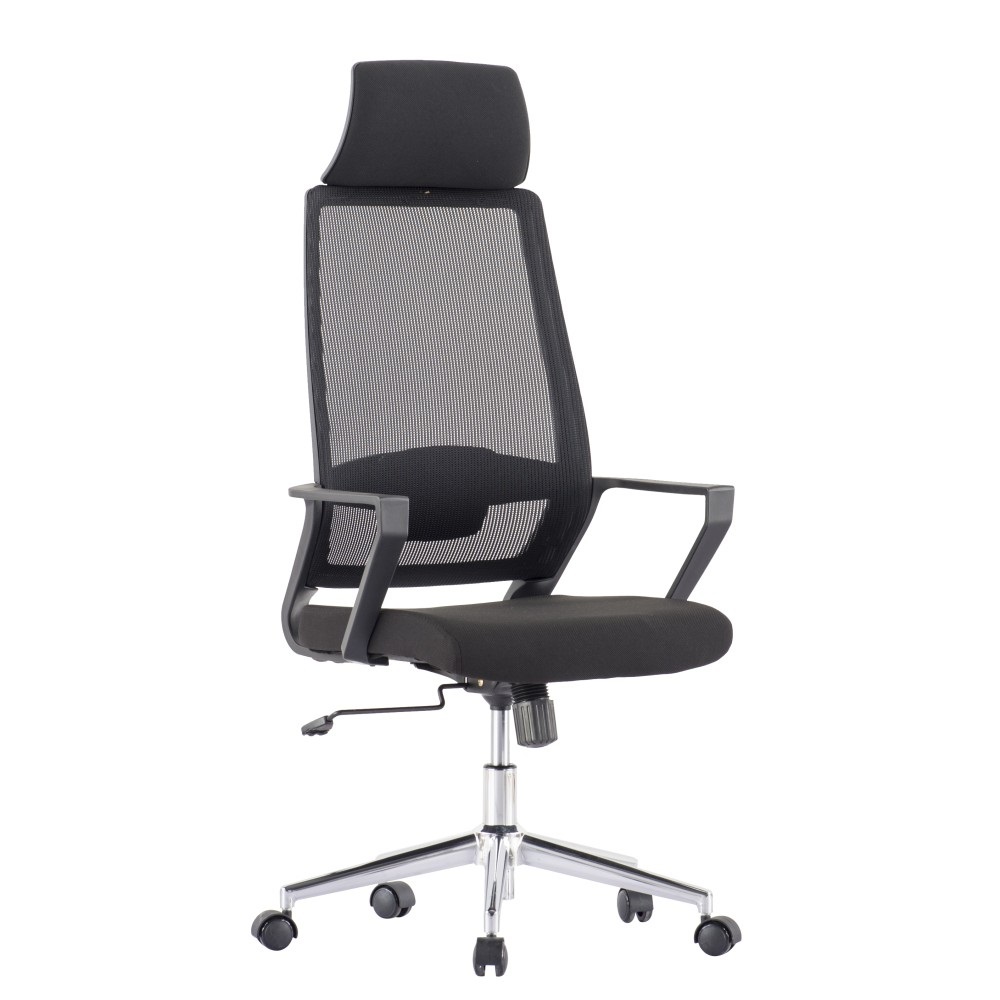 Techly Sedia per Ufficio ICA-CT MCA033 con Schienale Alto, Poggiatesta Regolabile, Supporto Lombare e Base Cromata - Colore Nero